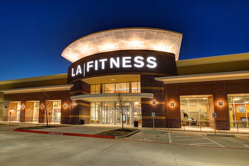 LA Fitness exterior entrance, night